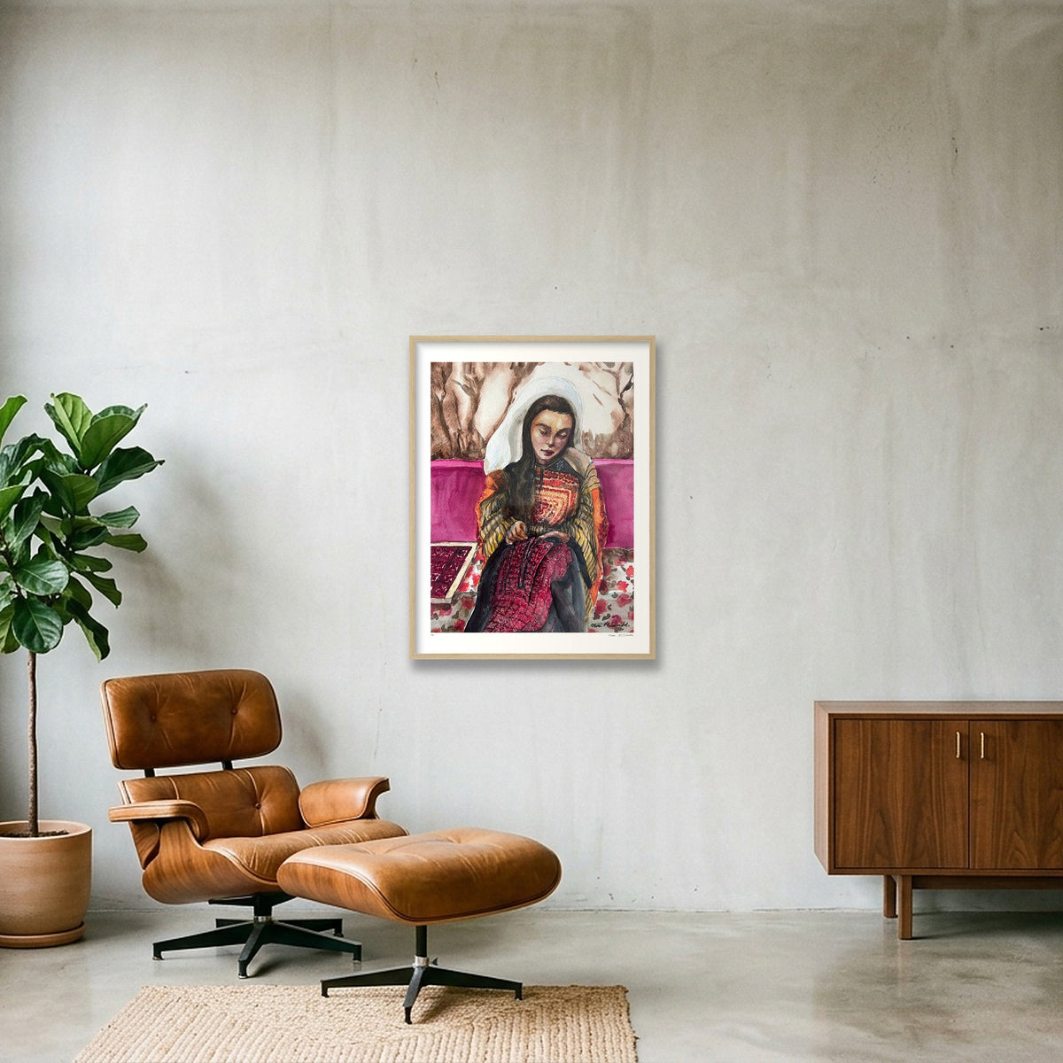 Traditional Palestinian Thobe Series 09 — 60×80cm, 24×31" Oak Frame