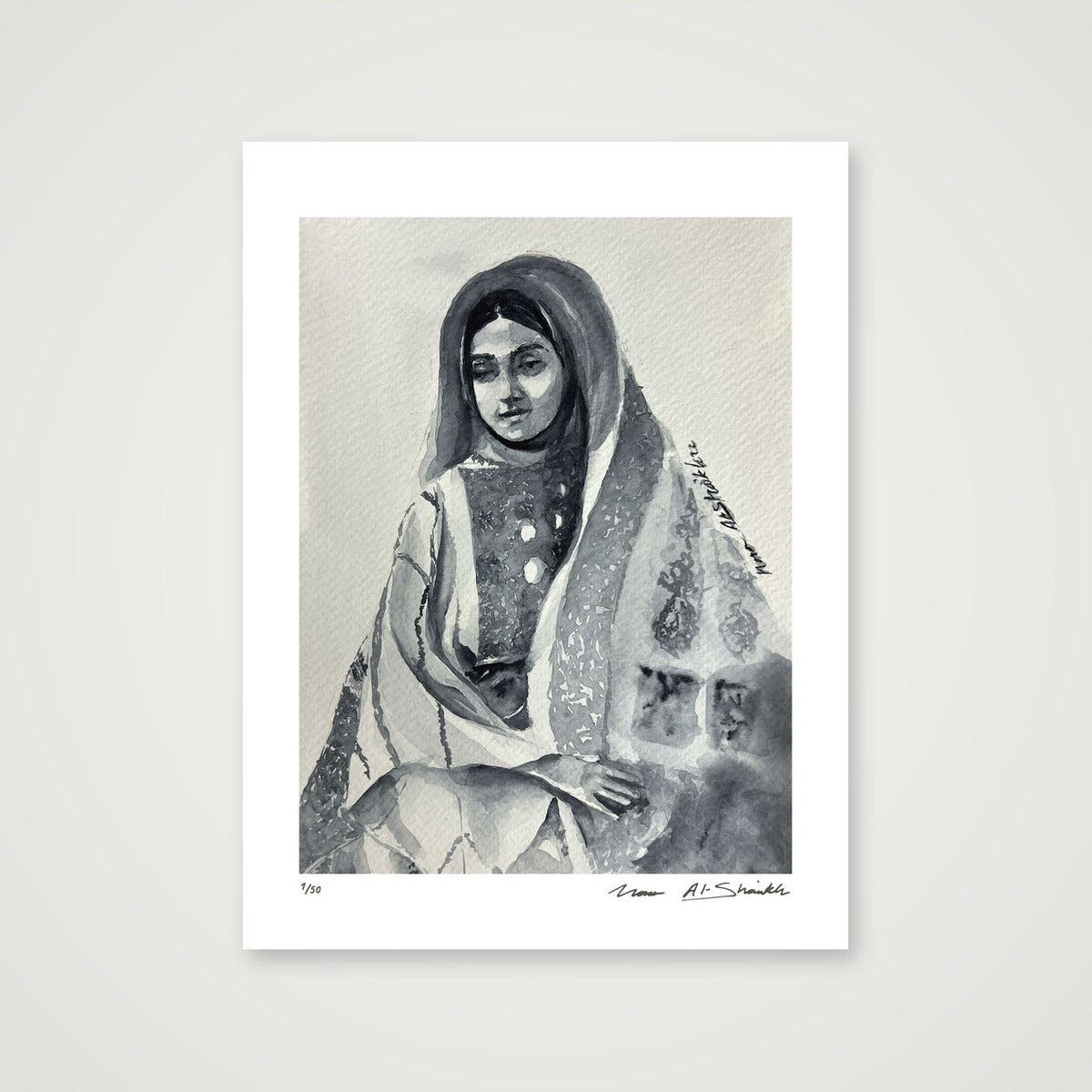 Traditional Palestinian Thobe 03 | Black & White — 30×40cm, 12×16" Print only