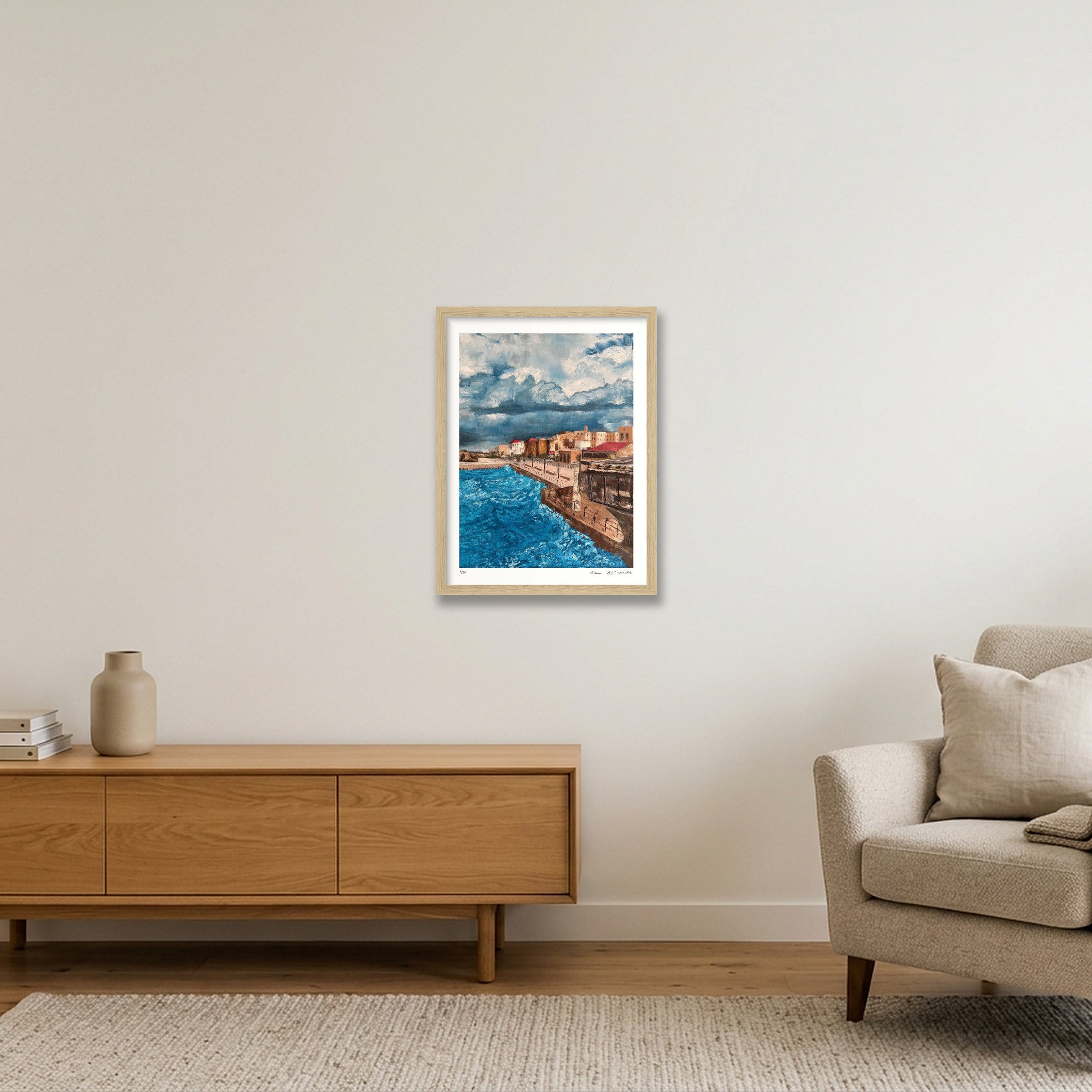 Akka Waterfront, Palestine  — 30×40cm, 12×16" Oak Frame