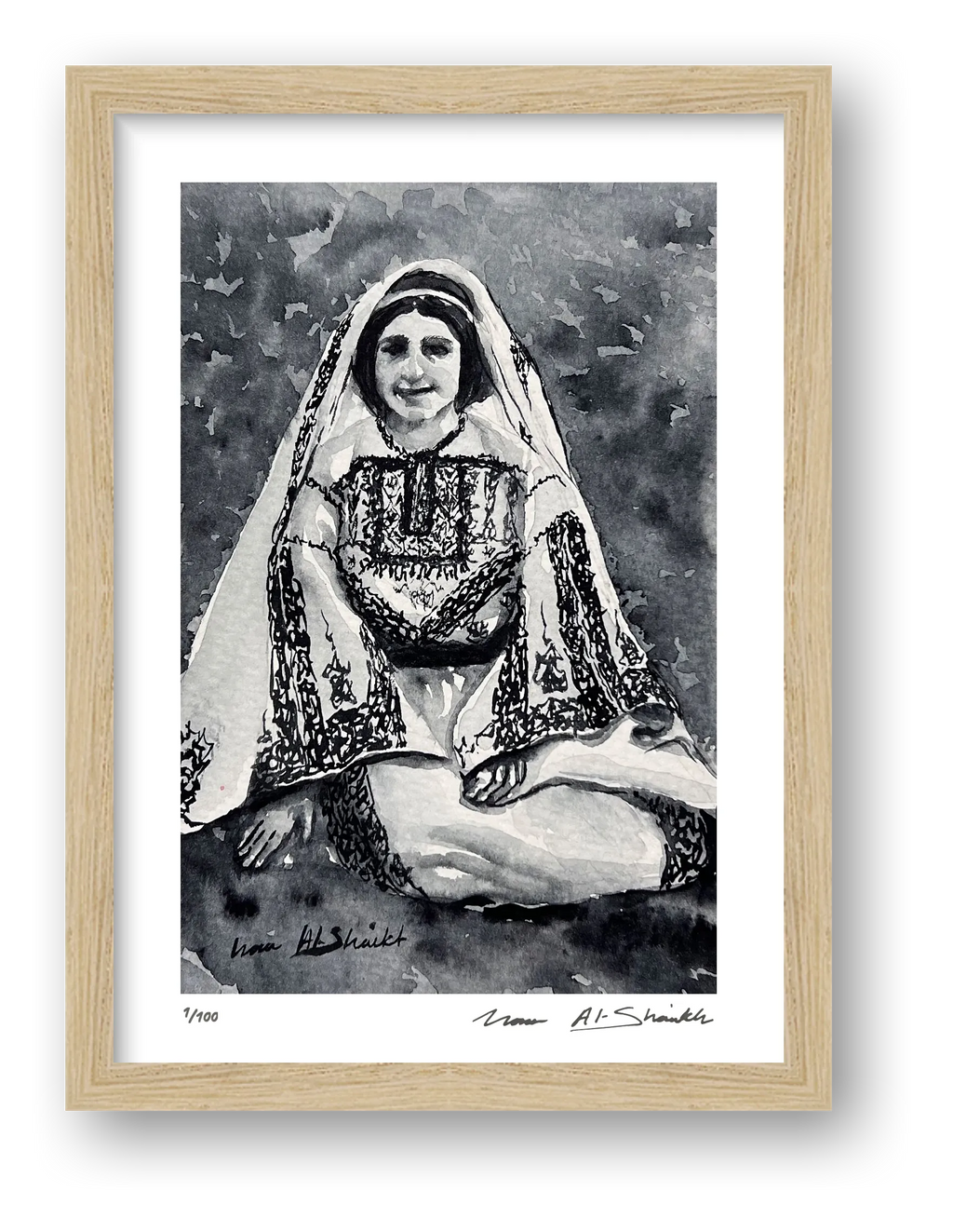 Traditional Palestinian Thobe 10 | Black & White — framed