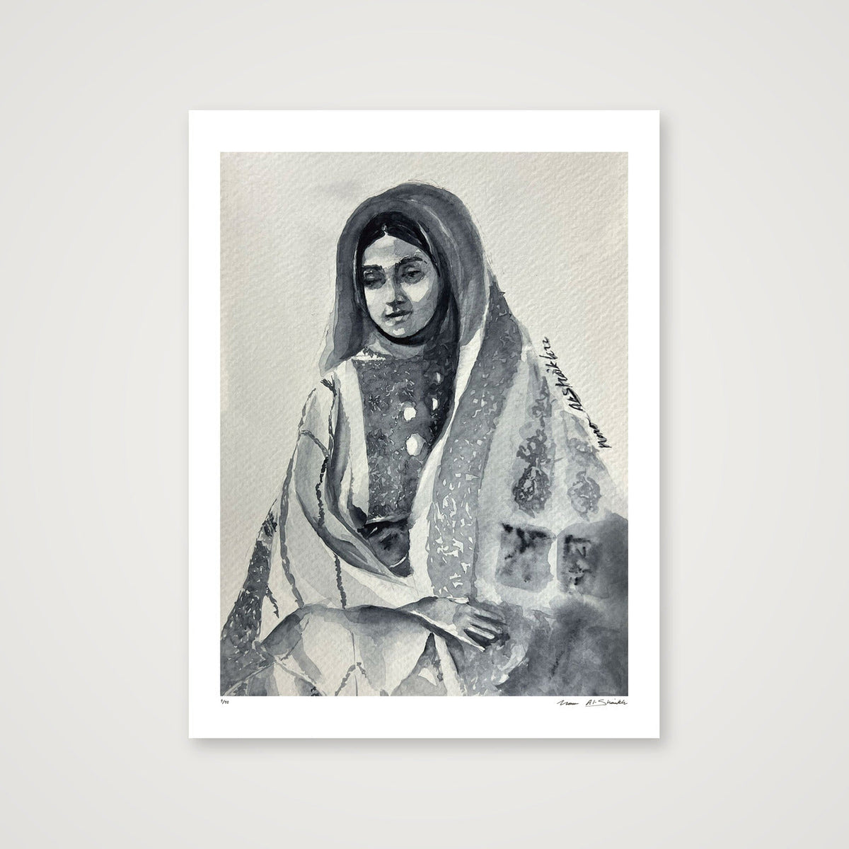 Traditional Palestinian Thobe 03 | Black & White — 60×80cm, 24×31" Print only
