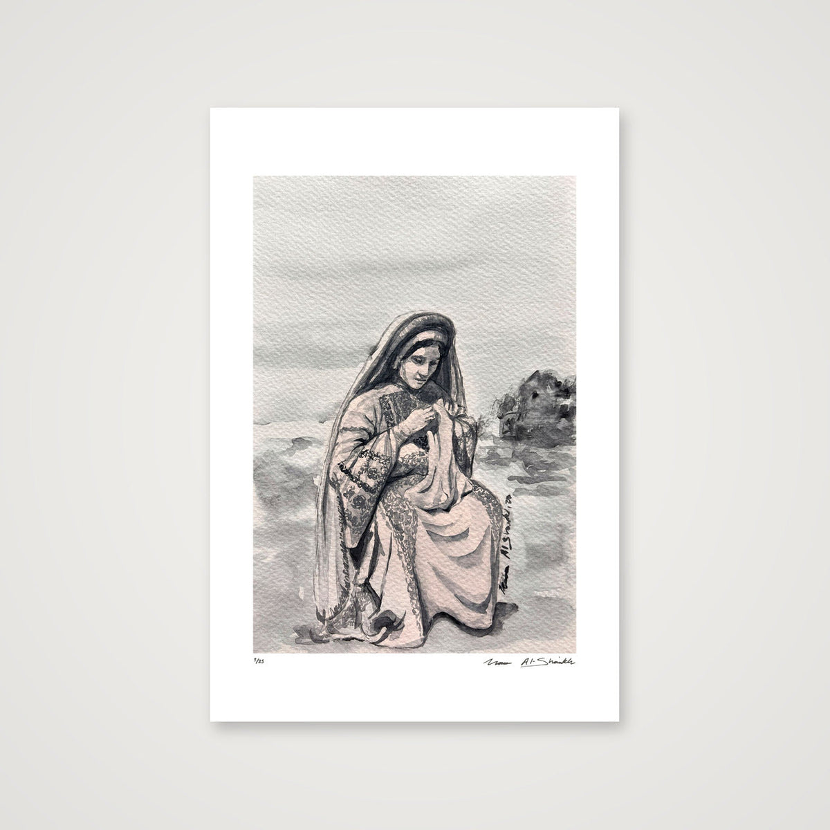 Traditional Palestinian Thobe 04 | Black & White — 40×60cm, 16×24" Print only