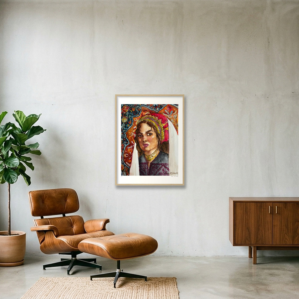 Traditional Palestinian Thobe Series 011 — 60×80cm, 24×31" Oak Frame
