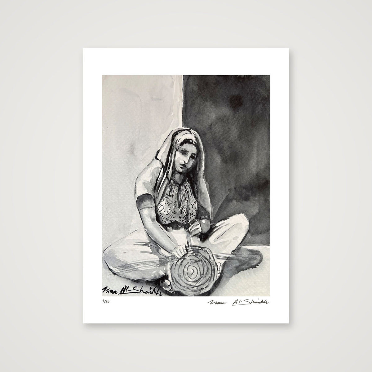 Traditional Palestinian Thobe 12 | Black & White — 30×40cm, 12×16" Print only