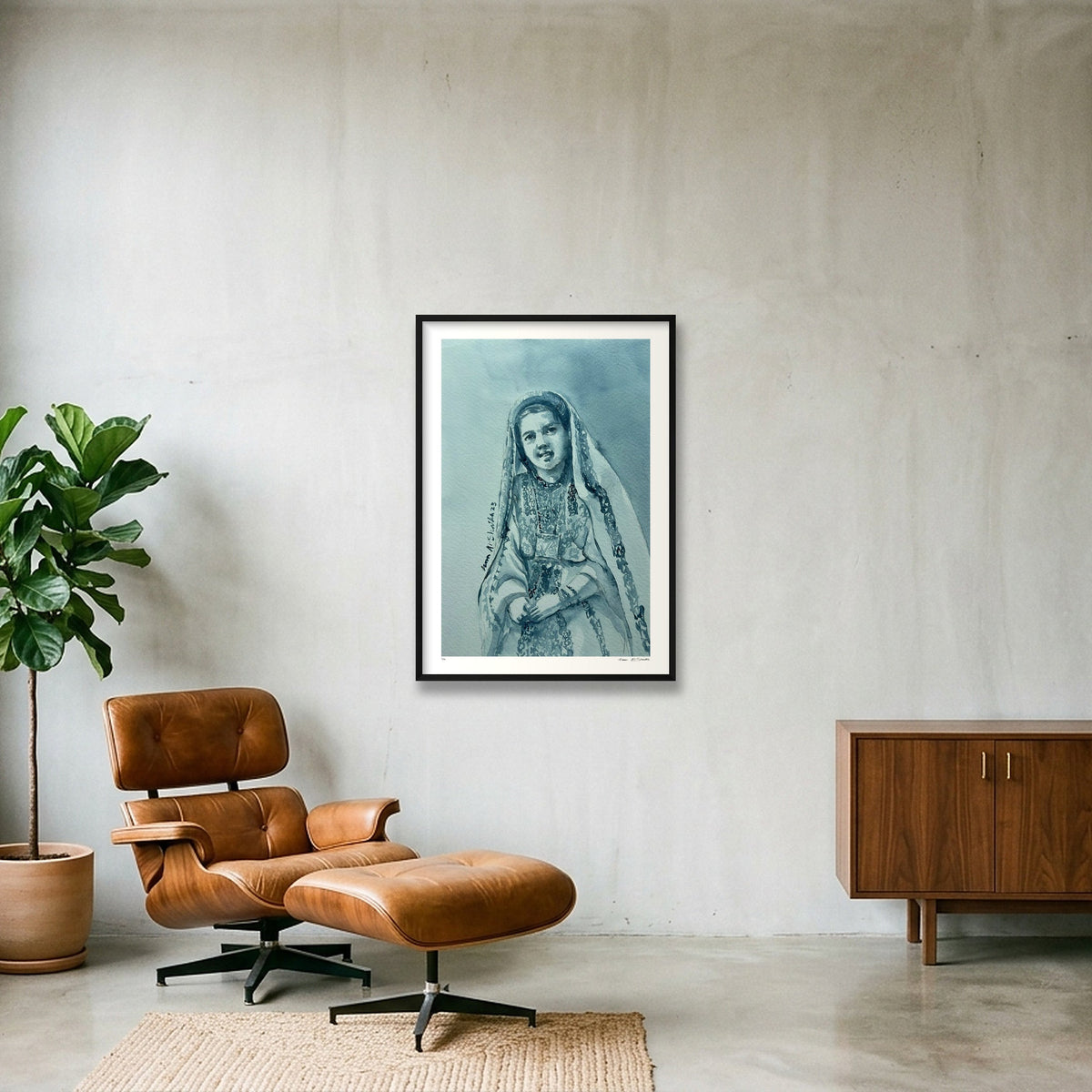 Traditional Palestinian Thobe 07 | Black & White — 70×100cm, 28×39" Black Frame