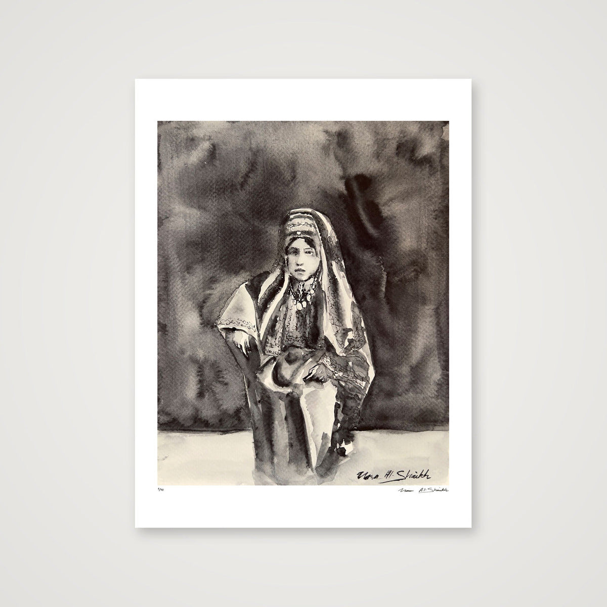 Traditional Palestinian Thobe 16 | Black & White — 60×80cm, 24×31" Print only