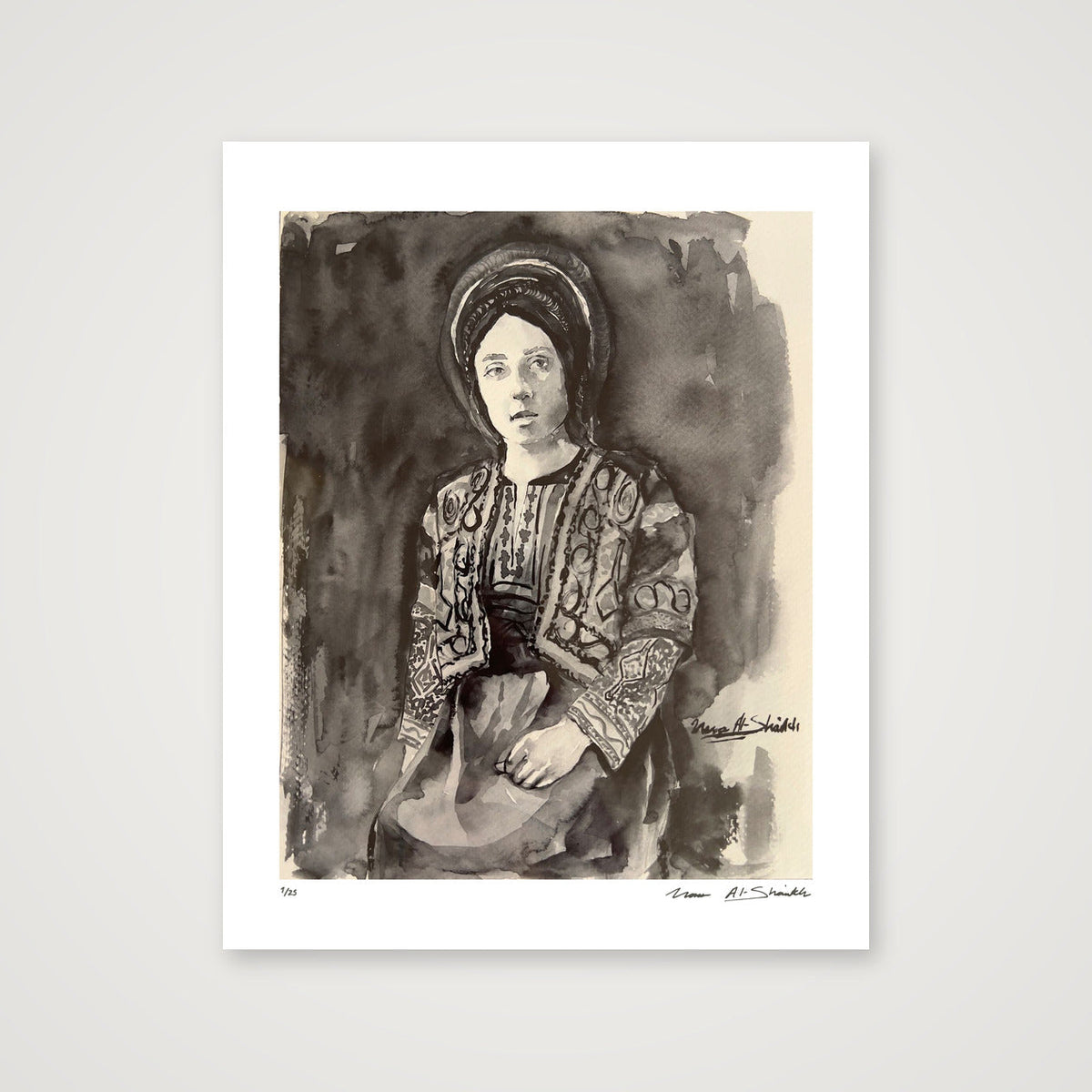 Traditional Palestinian Thobe 17 | Black & White — 40×50cm, 16×20" Print only