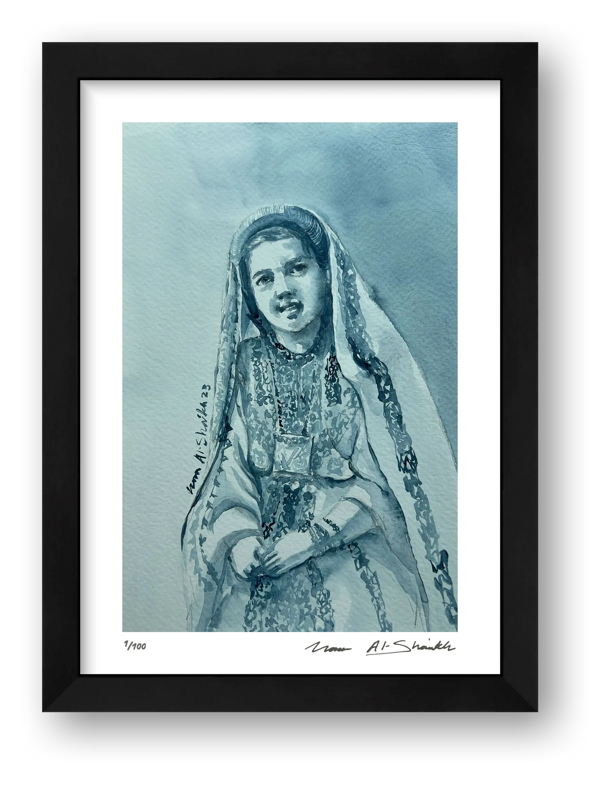 Traditional Palestinian Thobe 07 | Black & White — framed