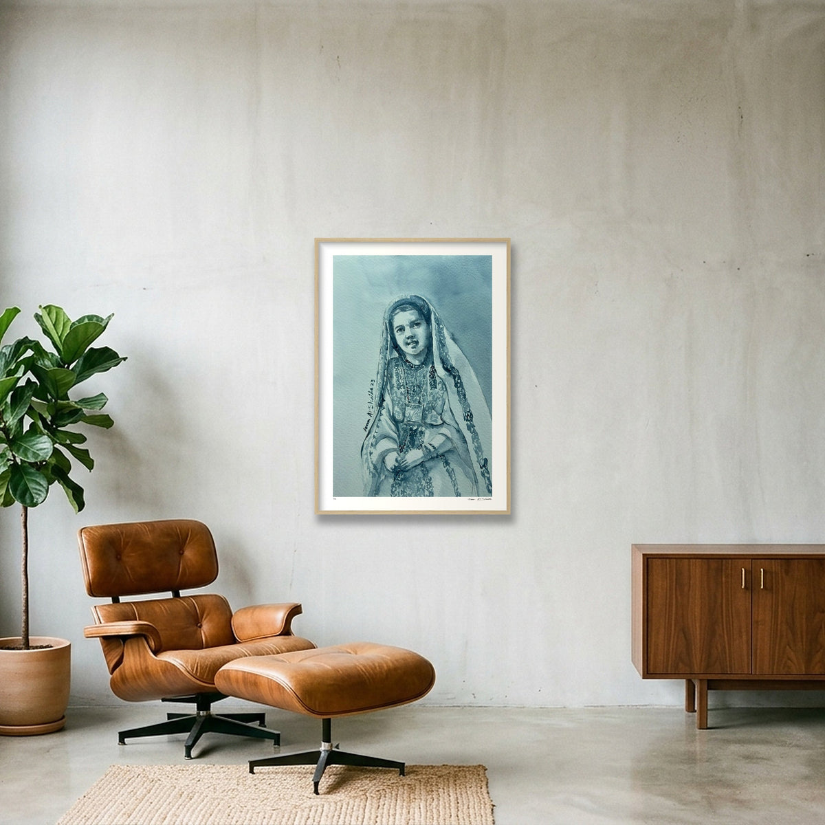 Traditional Palestinian Thobe 07 | Black & White — 70×100cm, 28×39" Oak Frame