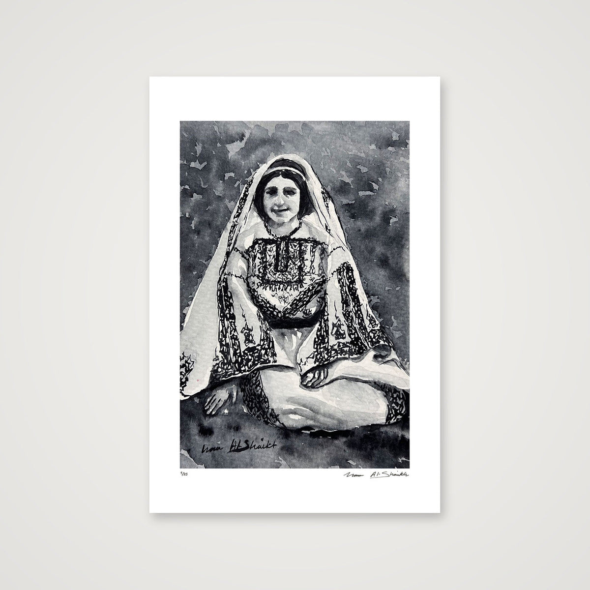 Traditional Palestinian Thobe 10 | Black & White — 40×60cm, 16×24" Print only
