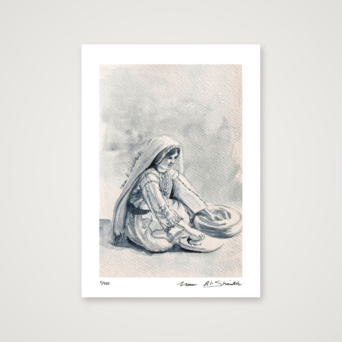 Traditional Palestinian Thobe 06 | Black & White — A4 (21×30cm, 8×12") Print only