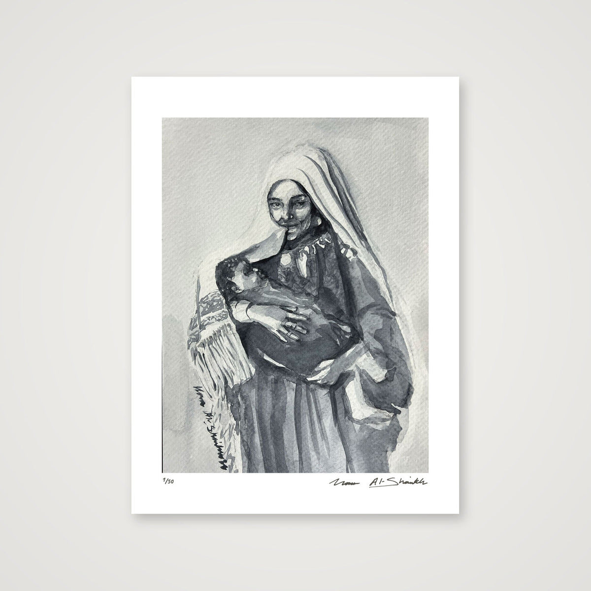 Traditional Palestinian Thobe 02 | Black & White — 30×40cm, 12×16" Print only