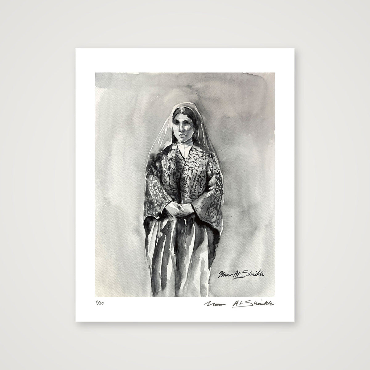 Traditional Palestinian Thobe 14 | Black & White — 28×35cm, 11×14" Print only