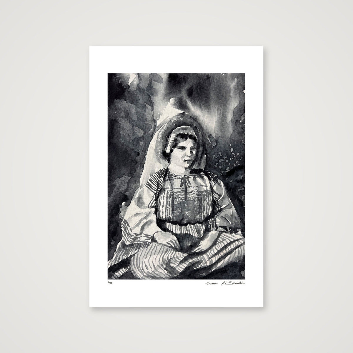 Traditional Palestinian Thobe 08 | Black & White — 40×60cm, 16×24" Print only