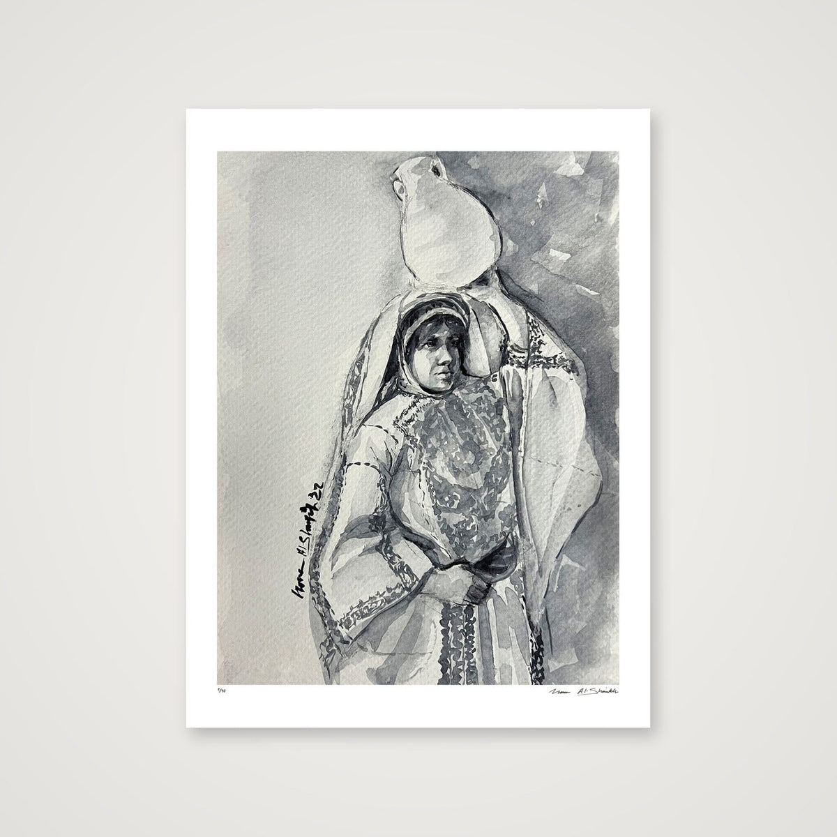 Traditional Palestinian Thobe 01 | Black & White — 60×80cm, 24×31" Print only