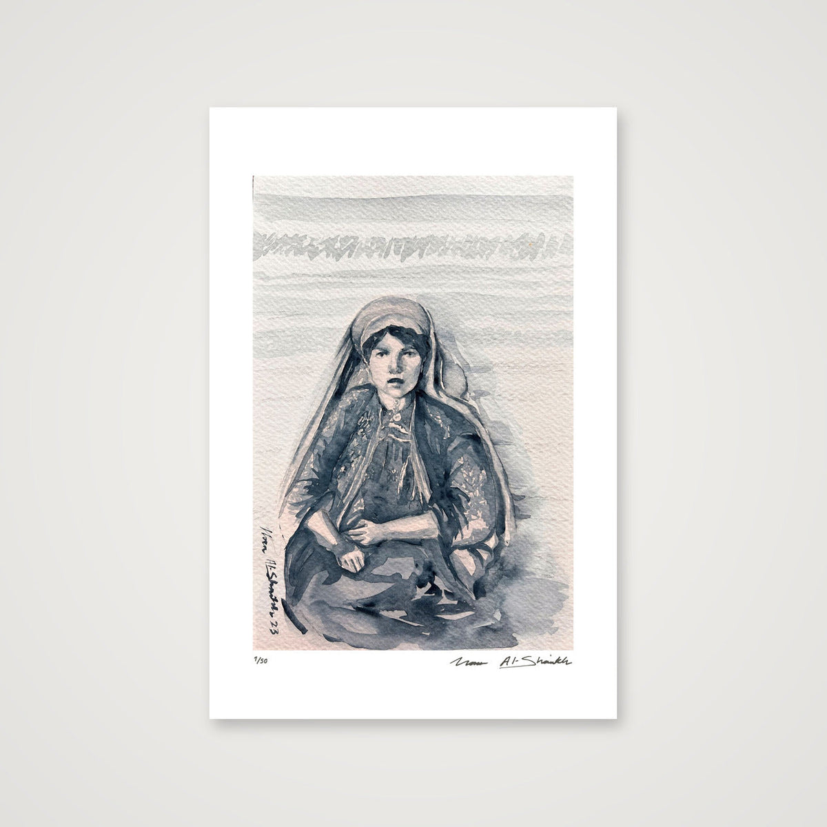 Traditional Palestinian Thobe 05 | Black & White — 30×45cm, 12×18" Print only