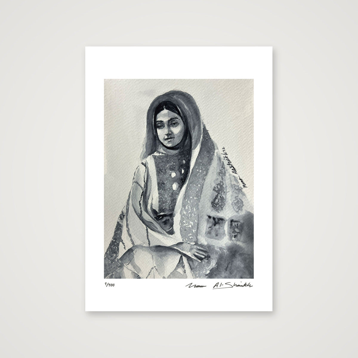 Traditional Palestinian Thobe 03 | Black & White — A4 (21×30cm, 8×12") Print only