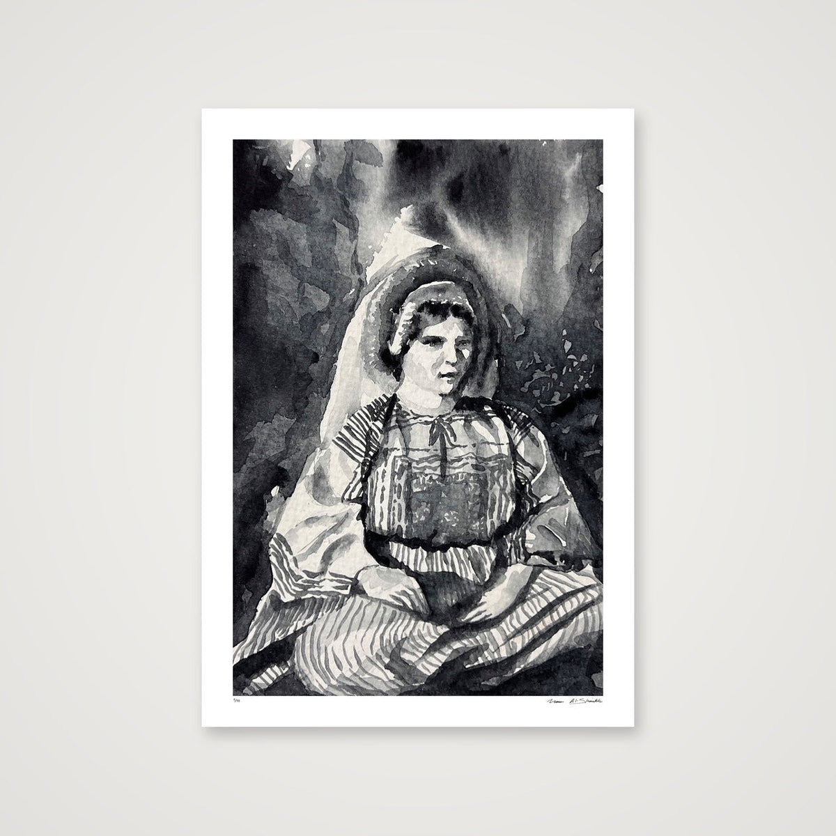 Traditional Palestinian Thobe 08 | Black & White — 70×100cm, 28×39" Print only