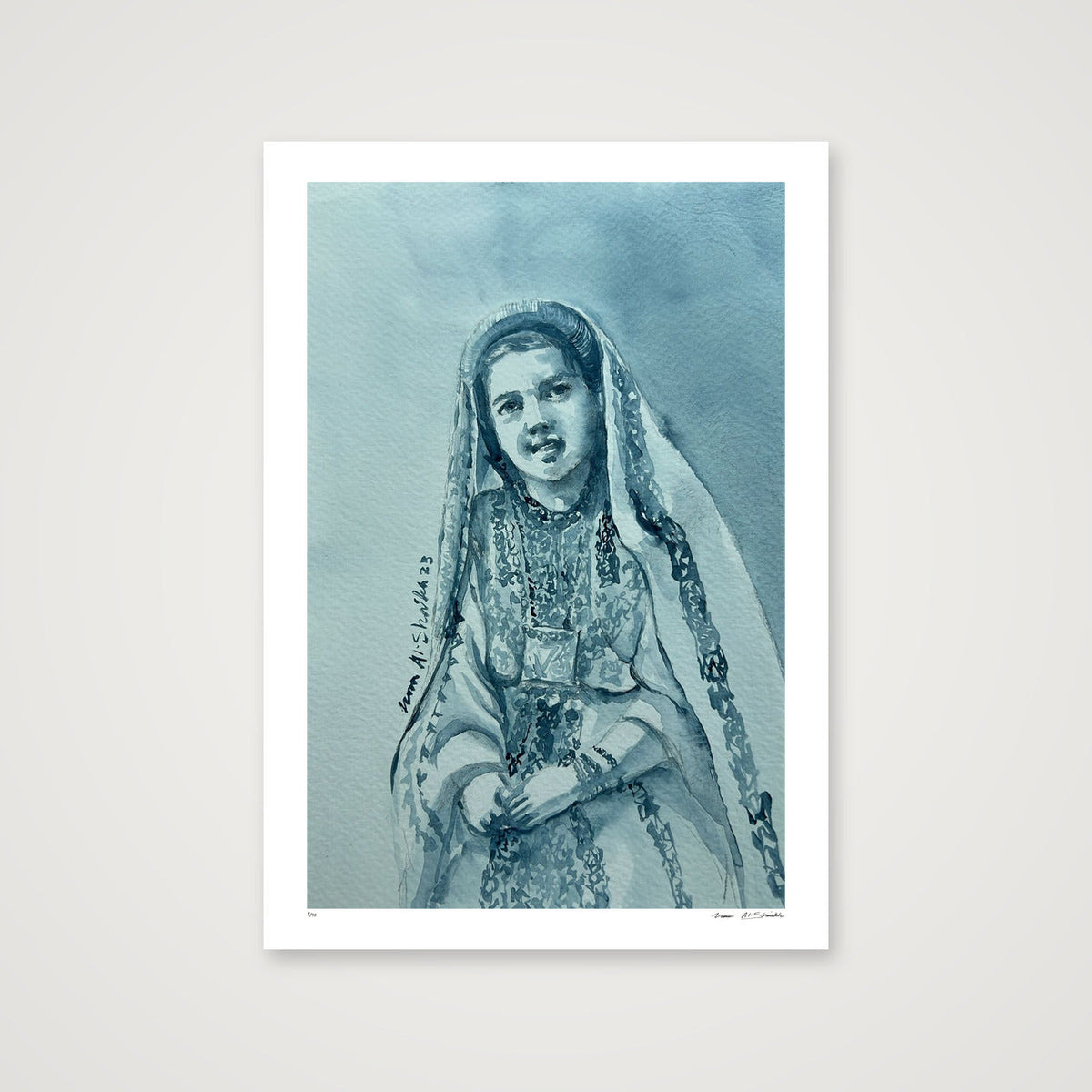 Traditional Palestinian Thobe 07 | Black & White — 70×100cm, 28×39" Print only