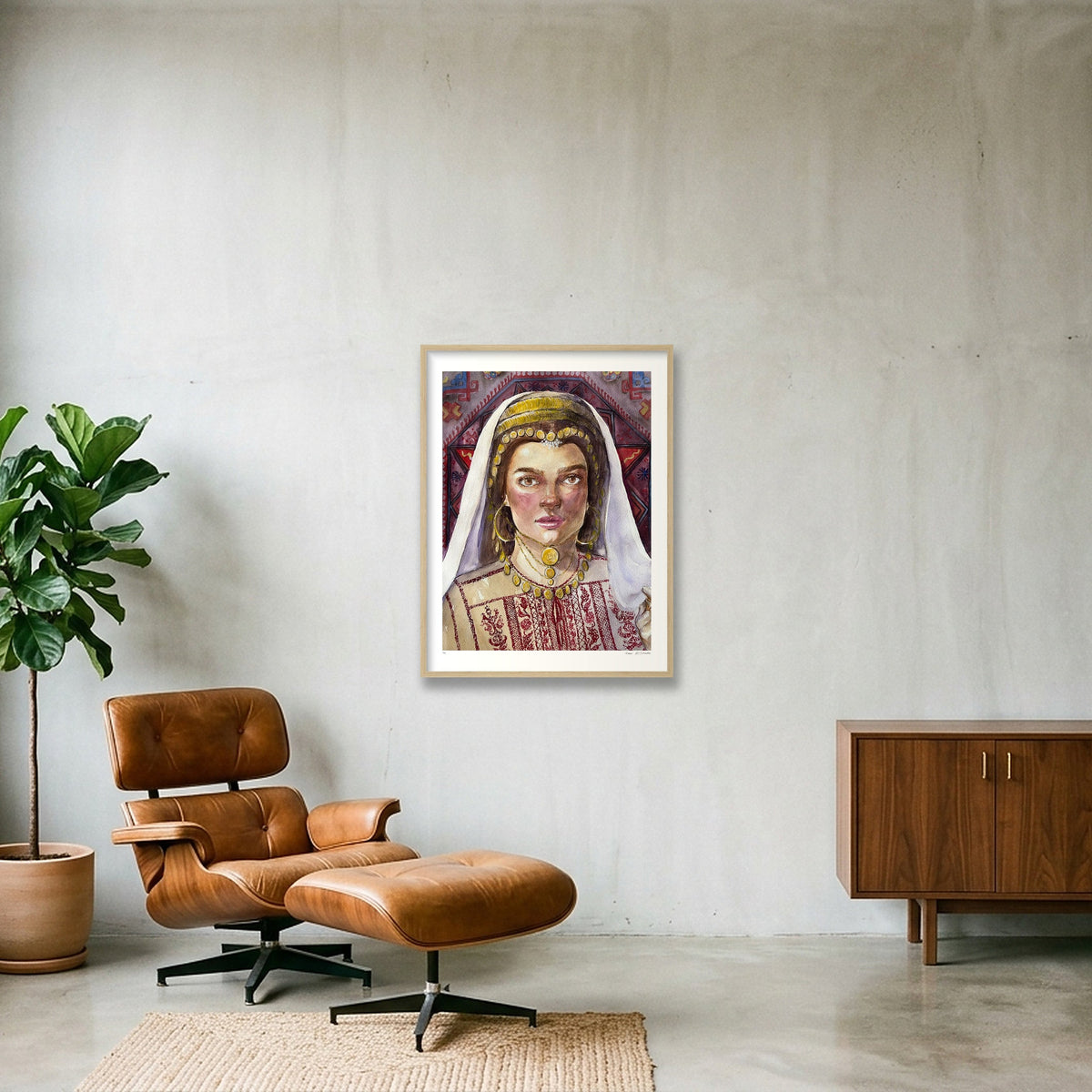 Traditional Palestinian Thobe Series 012 — 60×80cm, 24×31" Oak Frame