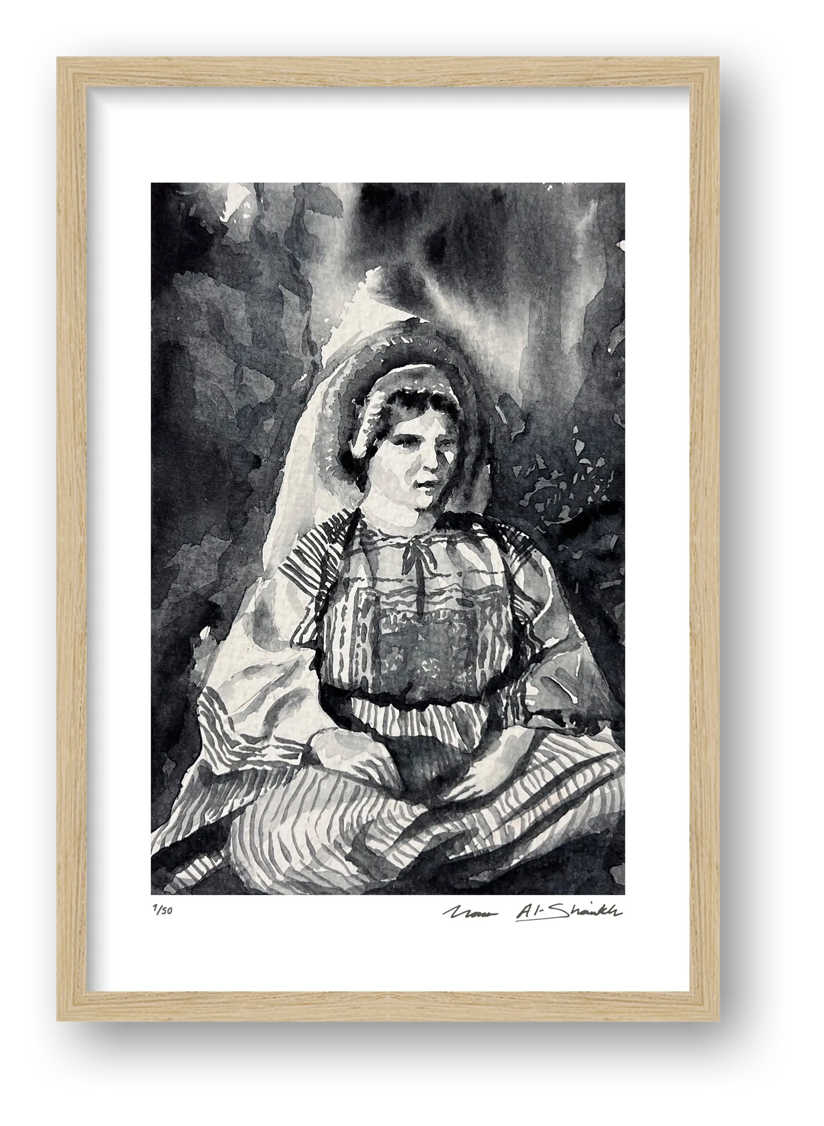 Traditional Palestinian Thobe 08 | Black & White — framed