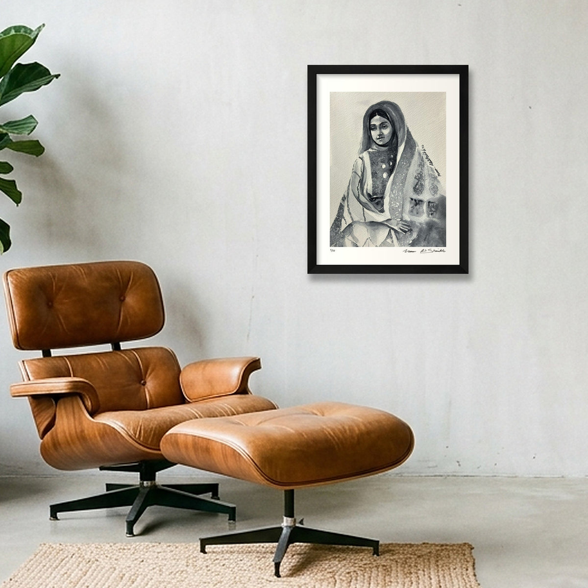 Traditional Palestinian Thobe 03 | Black & White — 30×40cm, 12×16" Black Frame