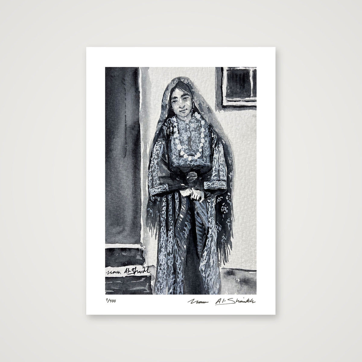 Traditional Palestinian Thobe 09 | Black & White — A4 (21×30cm, 8×12") Print only