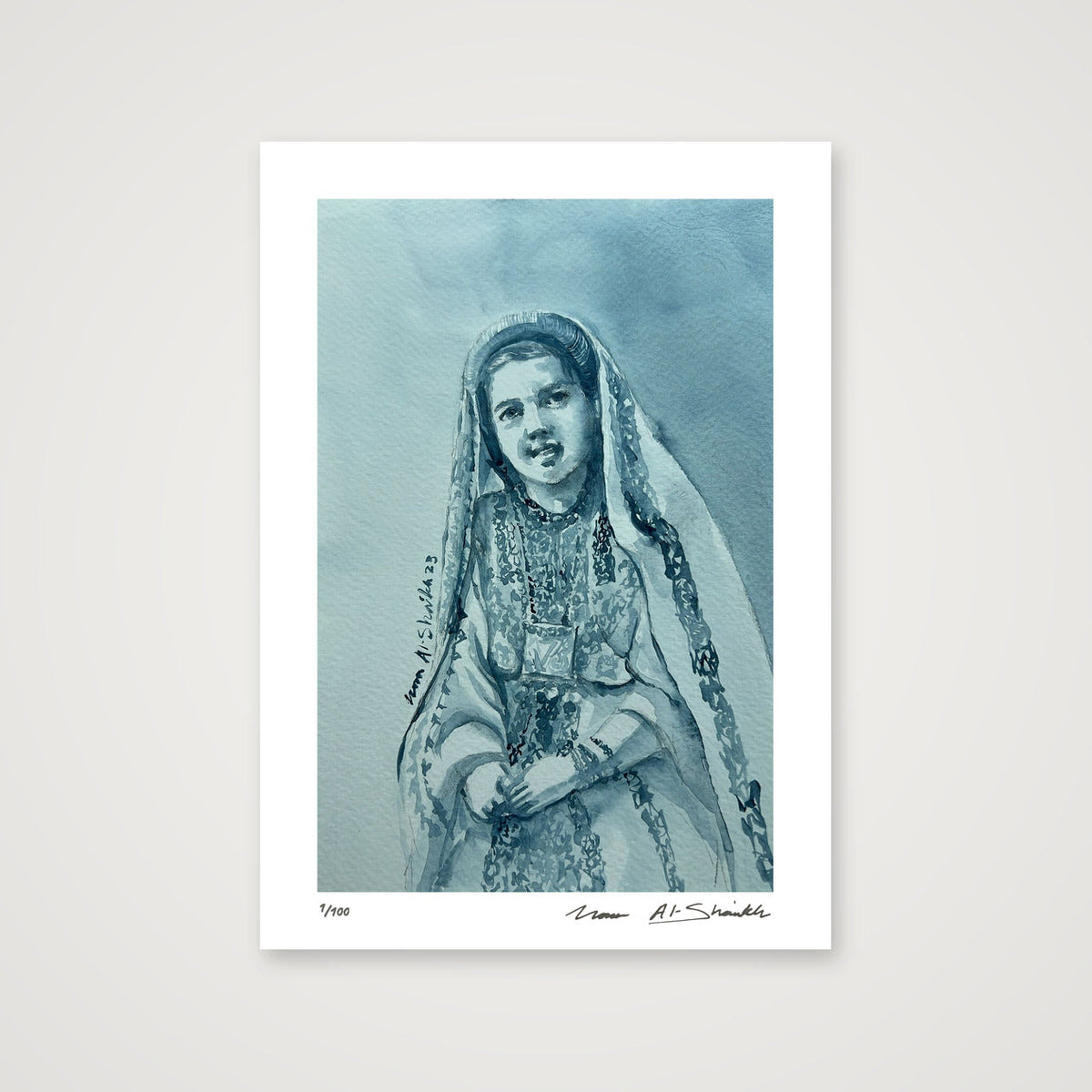 Traditional Palestinian Thobe 07 | Black & White — A4 (21×30cm, 8×12") Print only