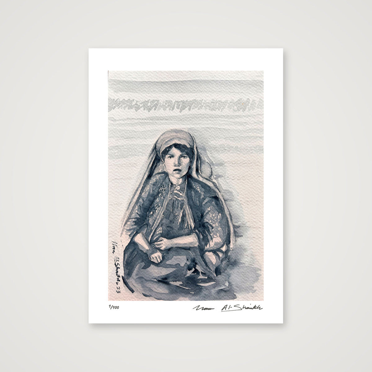 Traditional Palestinian Thobe 05 | Black & White — A4 (21×30cm, 8×12") Print only