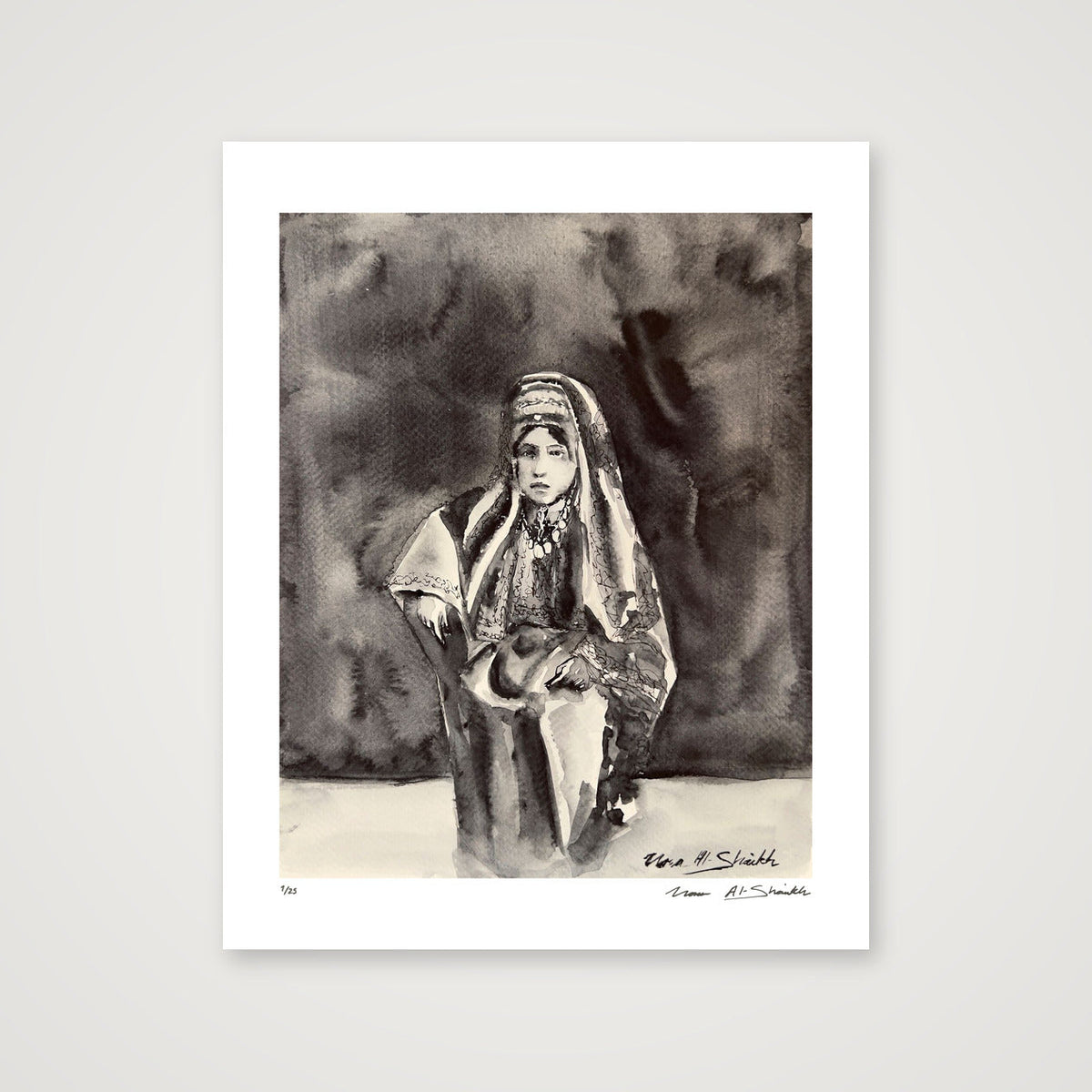 Traditional Palestinian Thobe 16 | Black & White — 40×50cm, 16×20" Print only