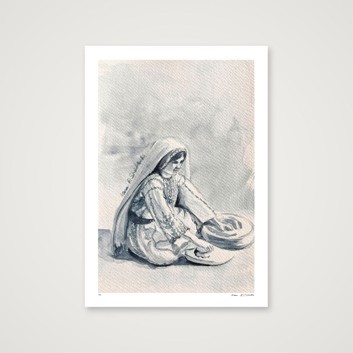 Traditional Palestinian Thobe 06 | Black & White — 70×100cm, 28×39" Print only
