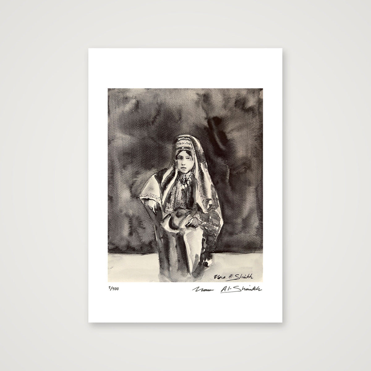 Traditional Palestinian Thobe 16 | Black & White — A4 (21×30cm, 8×12") Print only