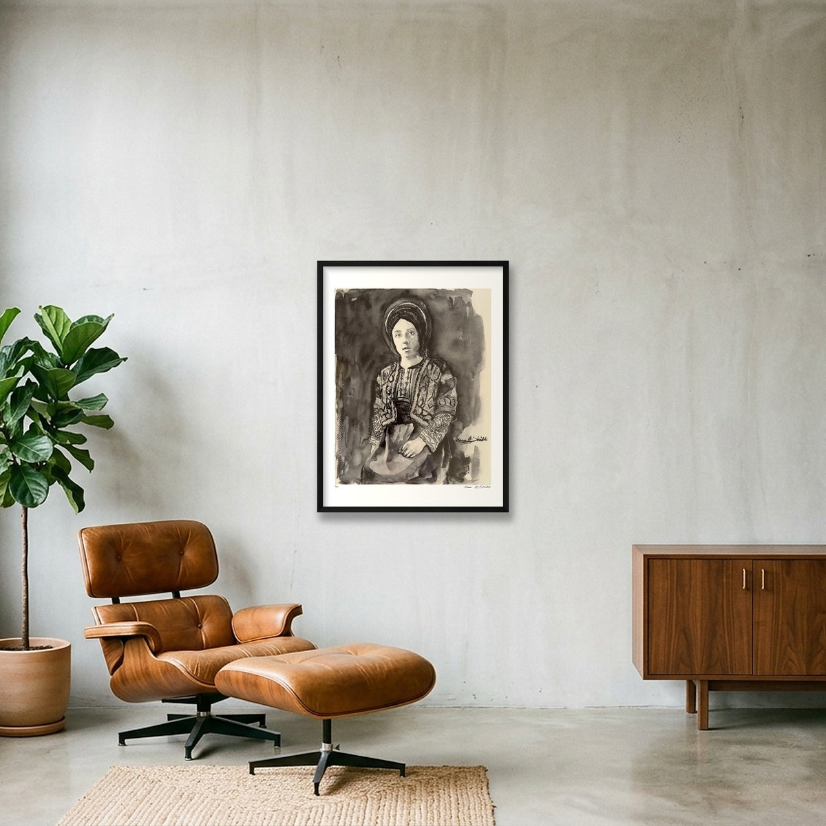 Traditional Palestinian Thobe 17 | Black & White — 60×80cm, 24×31" Black Frame