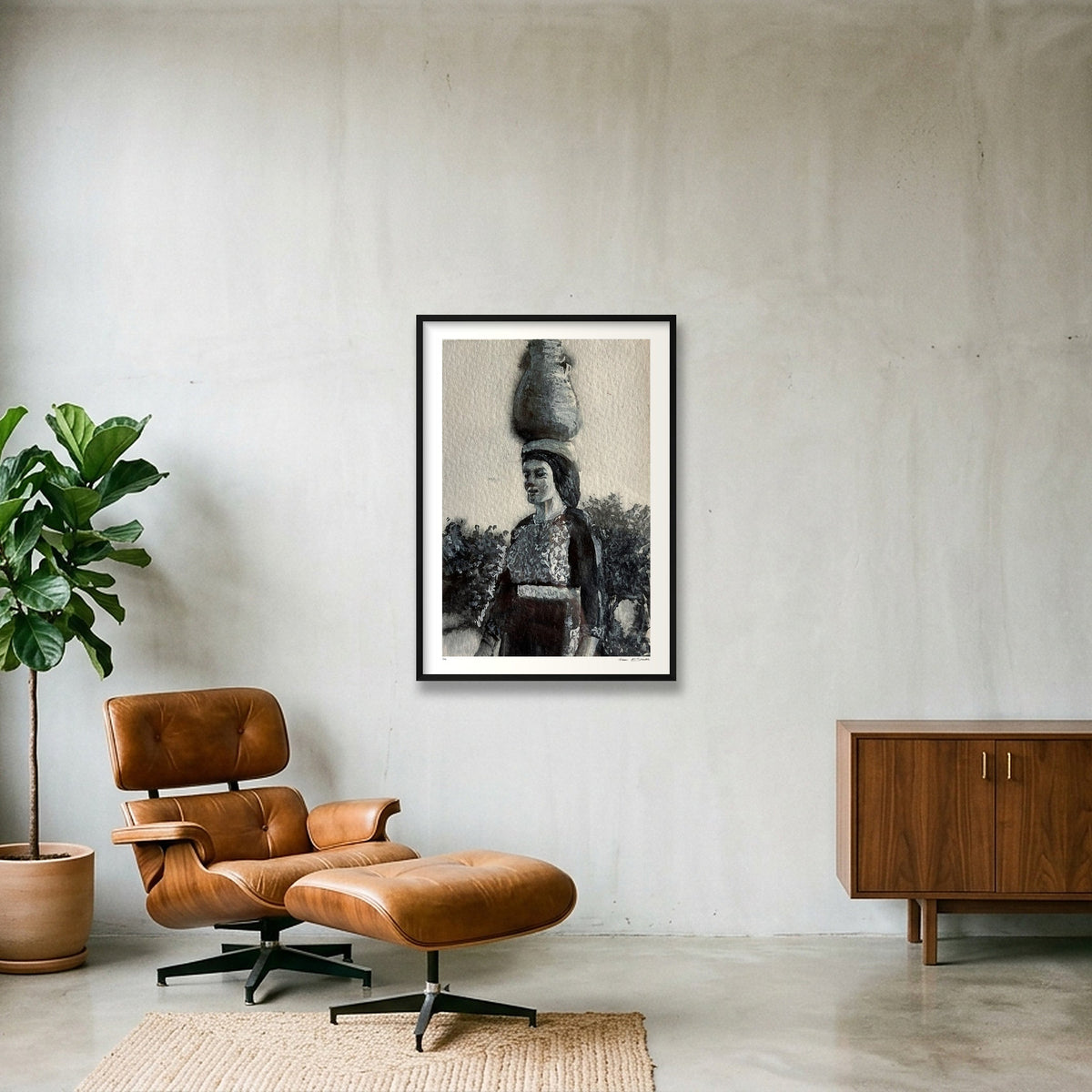 Traditional Palestinian Thobe 11 | Black & White — 70×100cm, 28×39" Black Frame