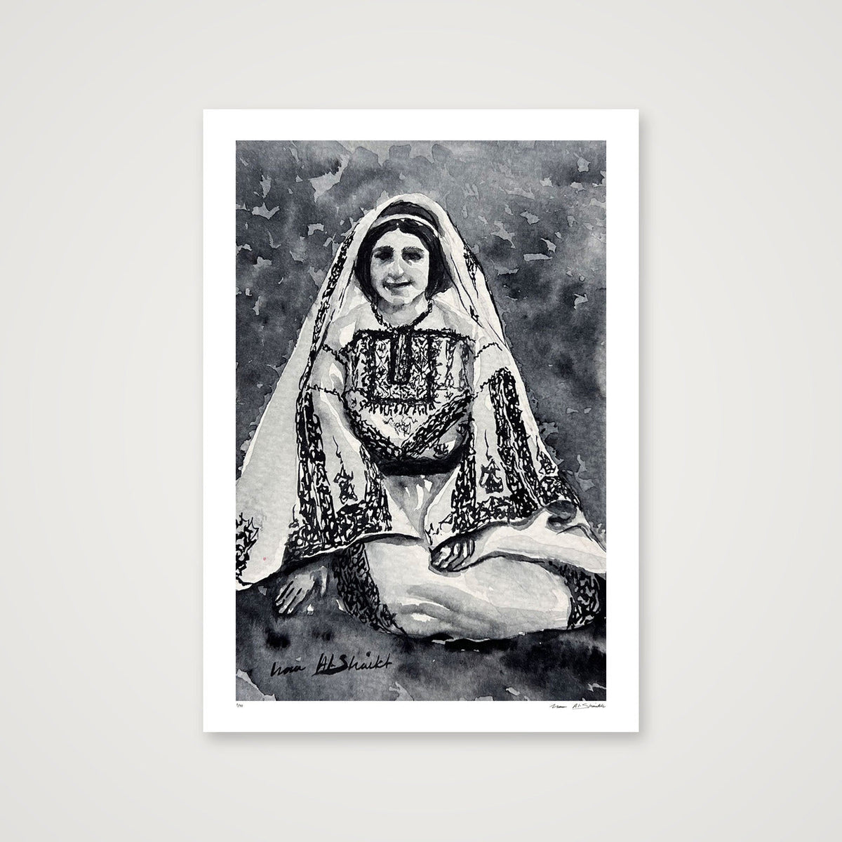 Traditional Palestinian Thobe 10 | Black & White — 70×100cm, 28×39" Print only