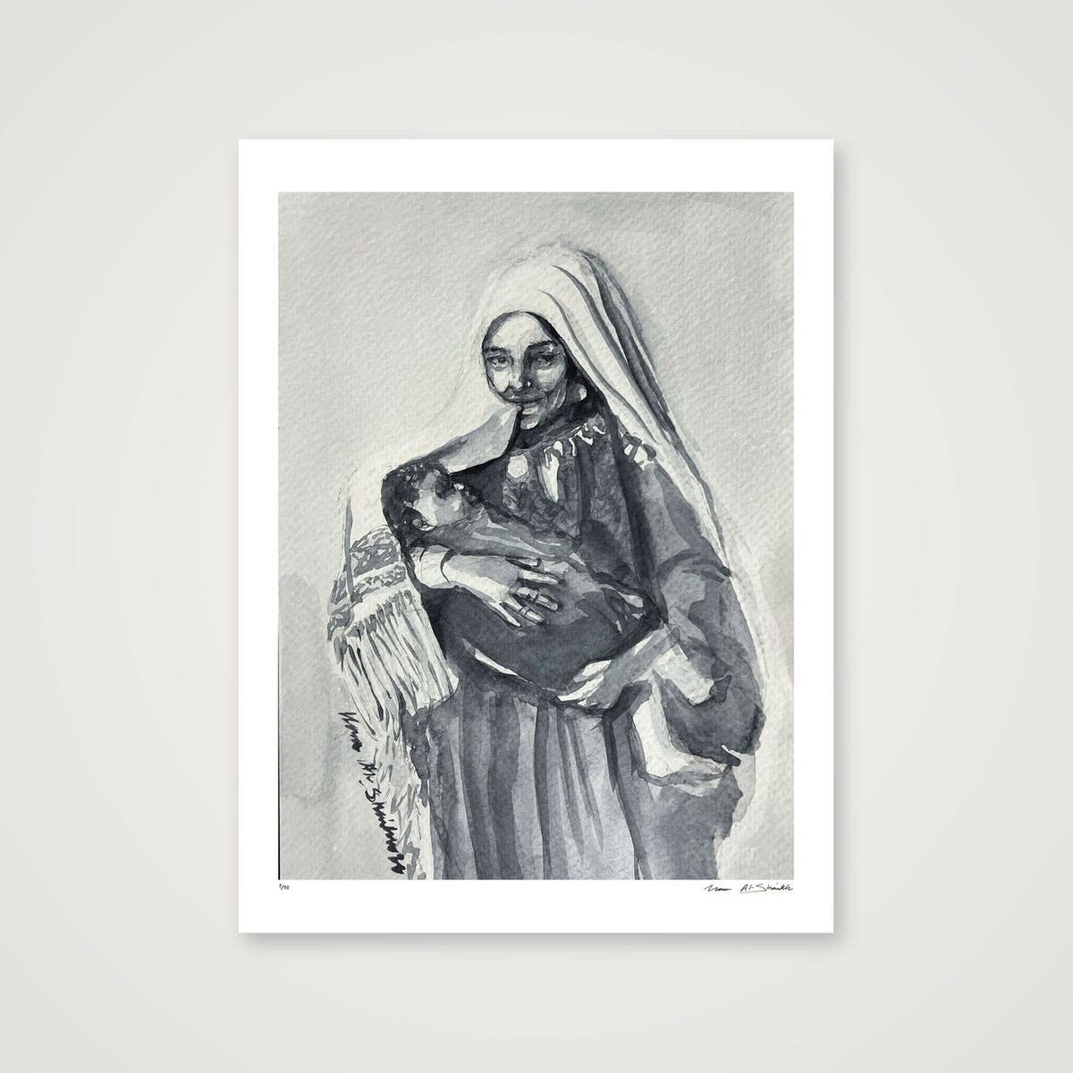 Traditional Palestinian Thobe 02 | Black & White — 60×80cm, 24×31" Print only