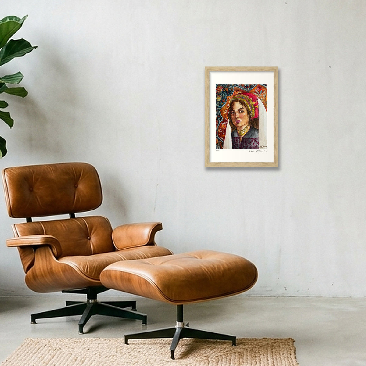 Traditional Palestinian Thobe Series 011 — A4 (21×30cm, 8×12") Oak Frame