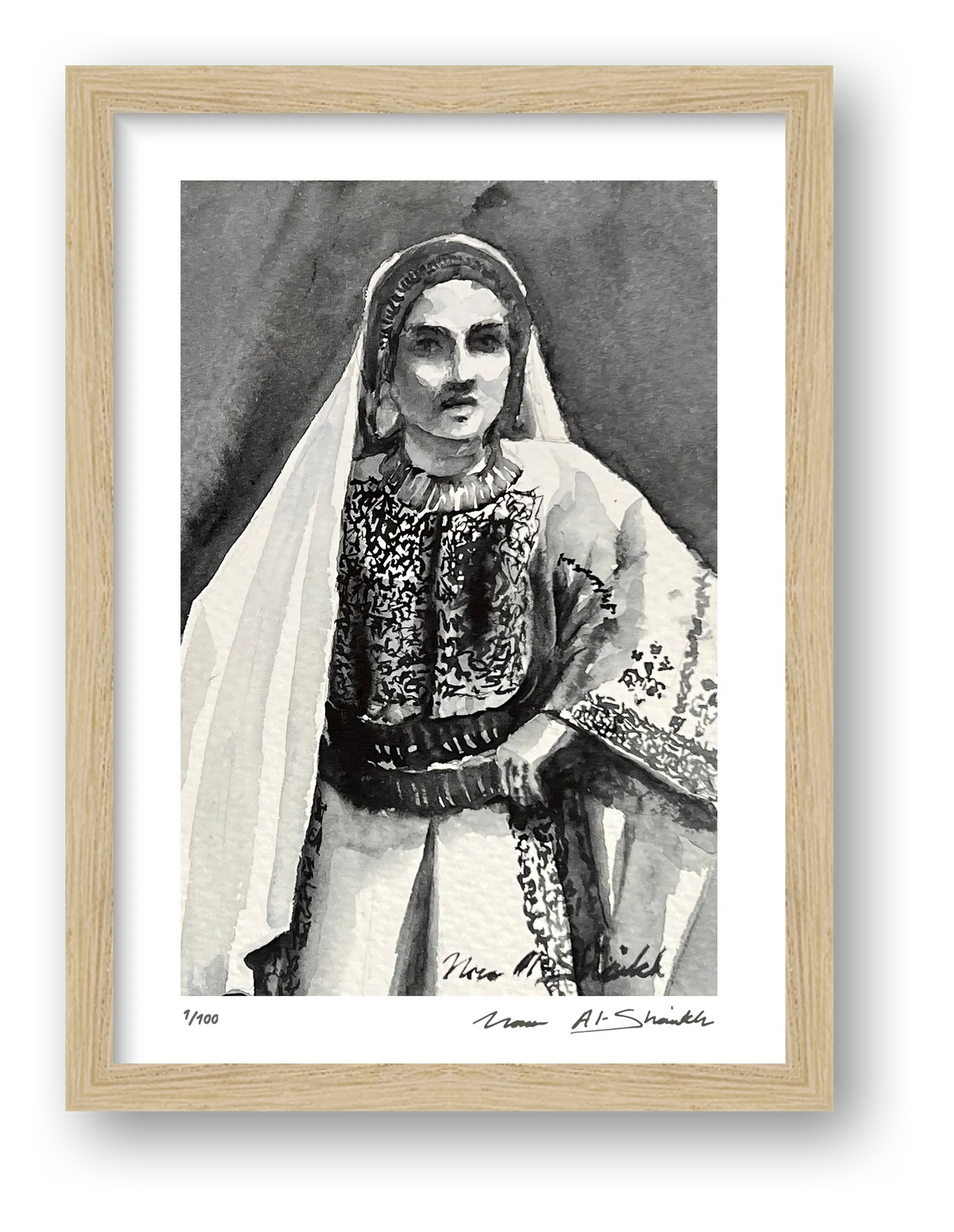 Traditional Palestinian Thobe 13 | Black & White — framed