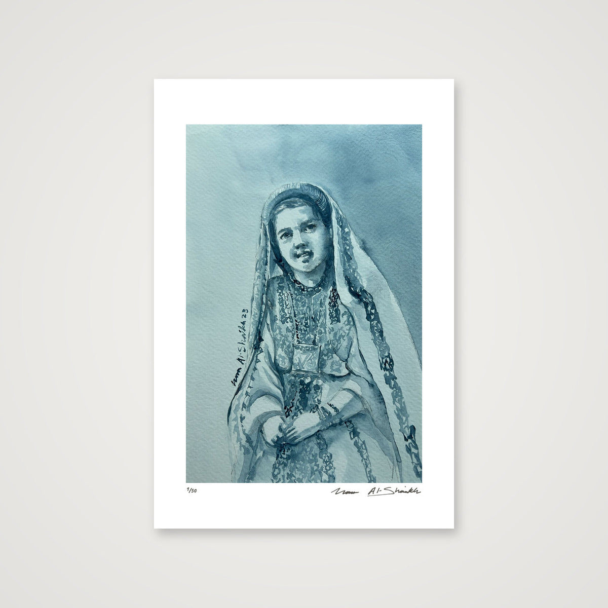 Traditional Palestinian Thobe 07 | Black & White — 30×45cm, 12×18" Print only