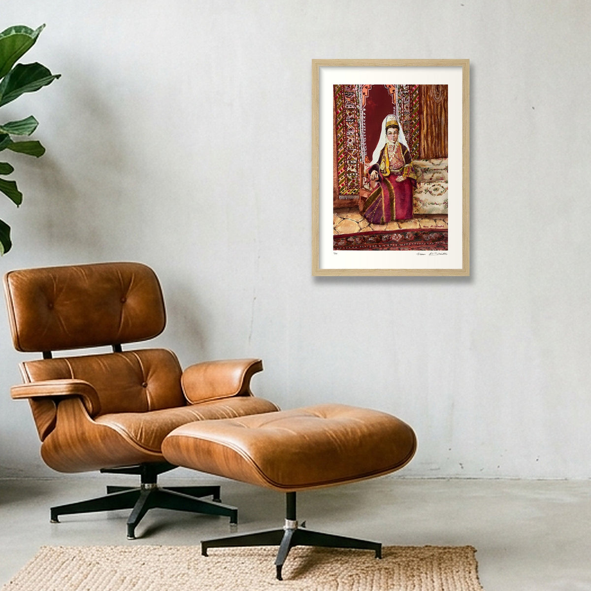 Traditional Palestinian Thobe Series 07 — A3 (30×42cm, 12×17") Oak Frame