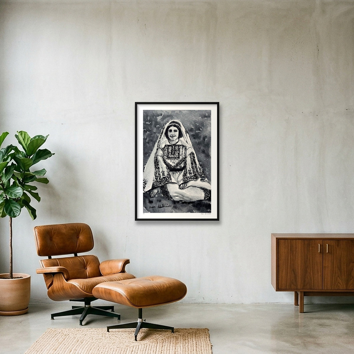 Traditional Palestinian Thobe 10 | Black & White — 70×100cm, 28×39" Black Frame