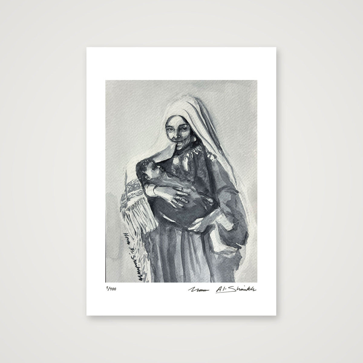 Traditional Palestinian Thobe 02 | Black & White — A4 (21×30cm, 8×12") Print only