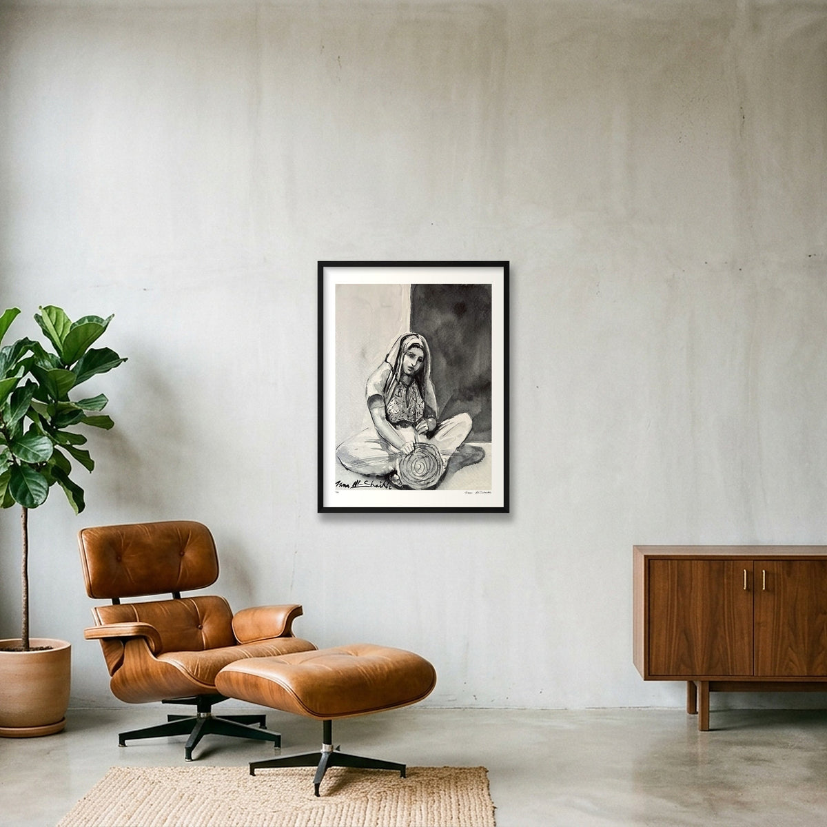 Traditional Palestinian Thobe 12 | Black & White — 60×80cm, 24×31" Black Frame