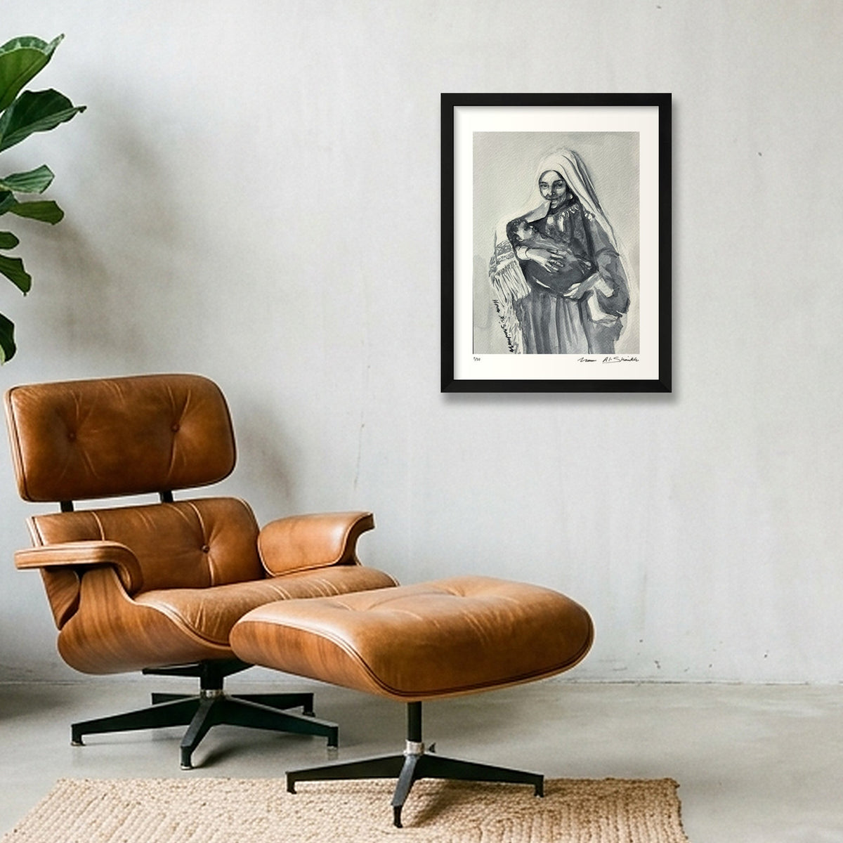 Traditional Palestinian Thobe 02 | Black & White — 30×40cm, 12×16" Black Frame