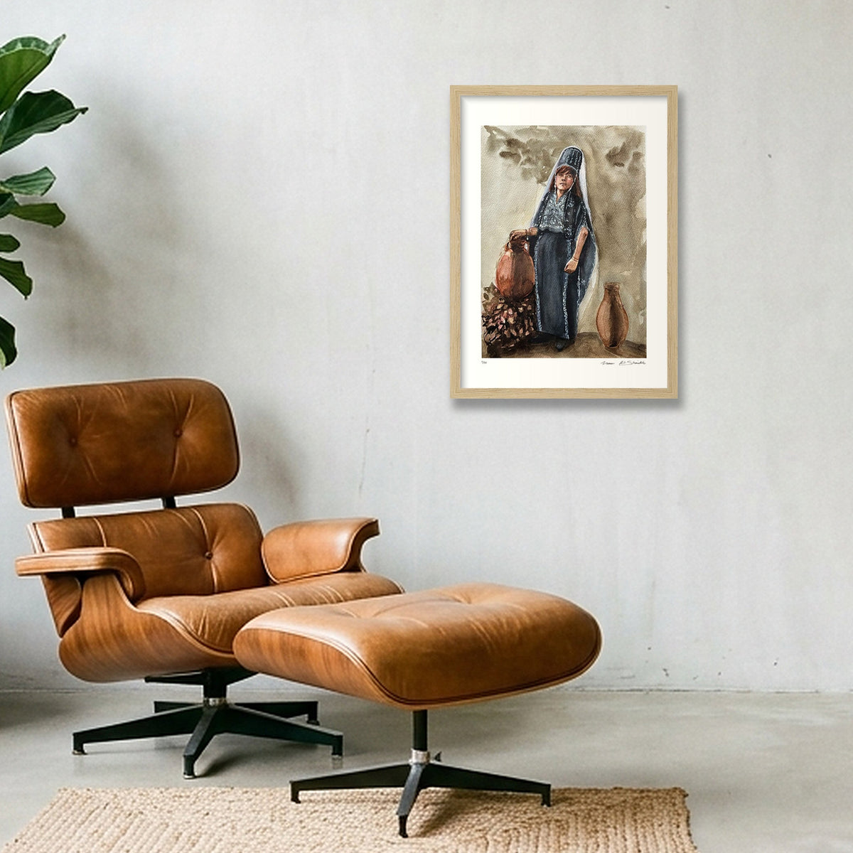 Traditional Palestinian Thobe Series 04 — A3 (30×42cm, 12×17") Oak Frame
