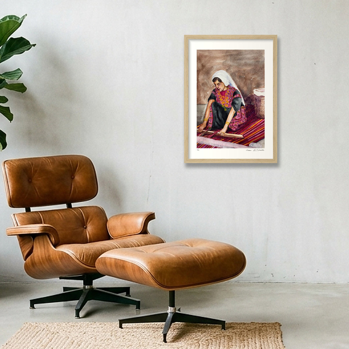 Traditional Palestinian Thobe Series 08 — A3 (30×42cm, 12×17") Oak Frame