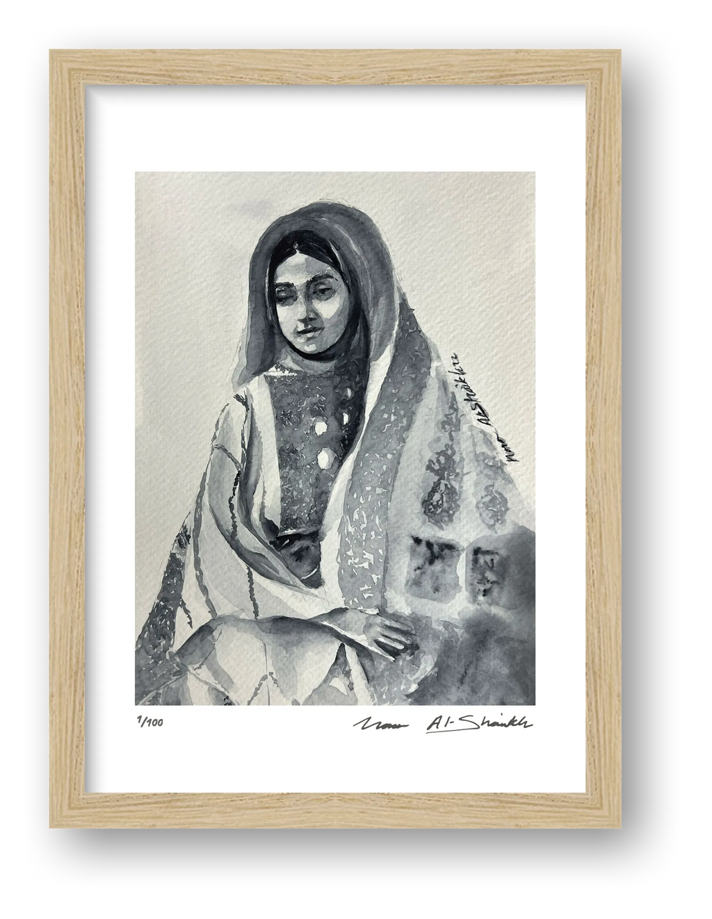 Traditional Palestinian Thobe 03 | Black & White — framed