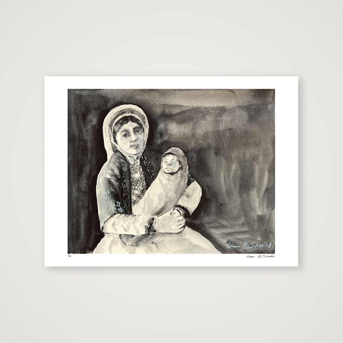 Traditional Palestinian Thobe 15 | Black & White — 80×60cm, 31×24" Print only