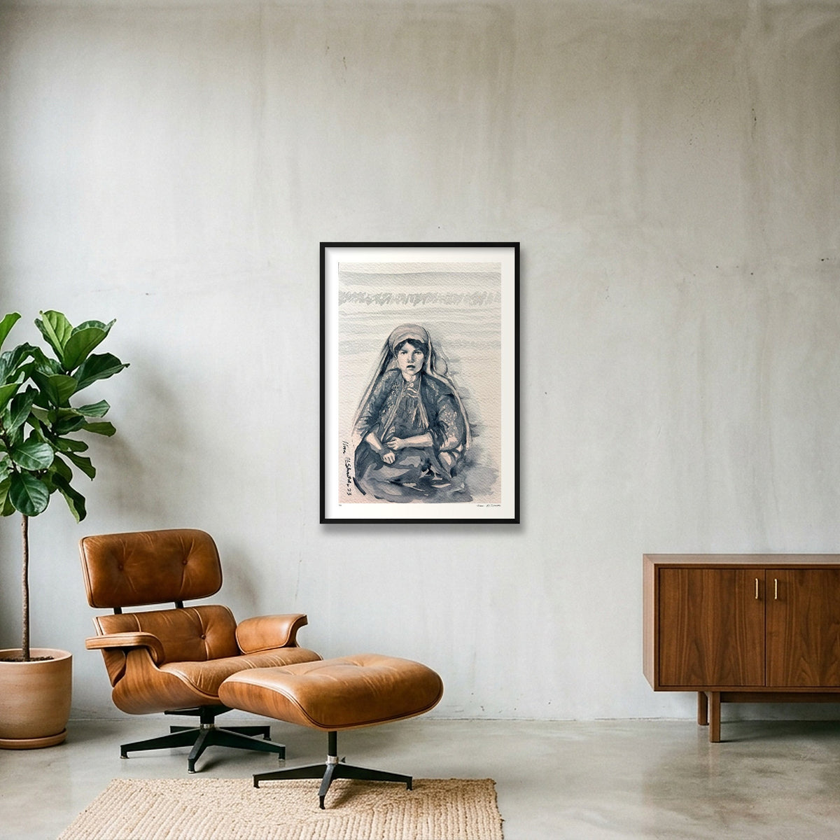 Traditional Palestinian Thobe 05 | Black & White — 70×100cm, 28×39" Black Frame