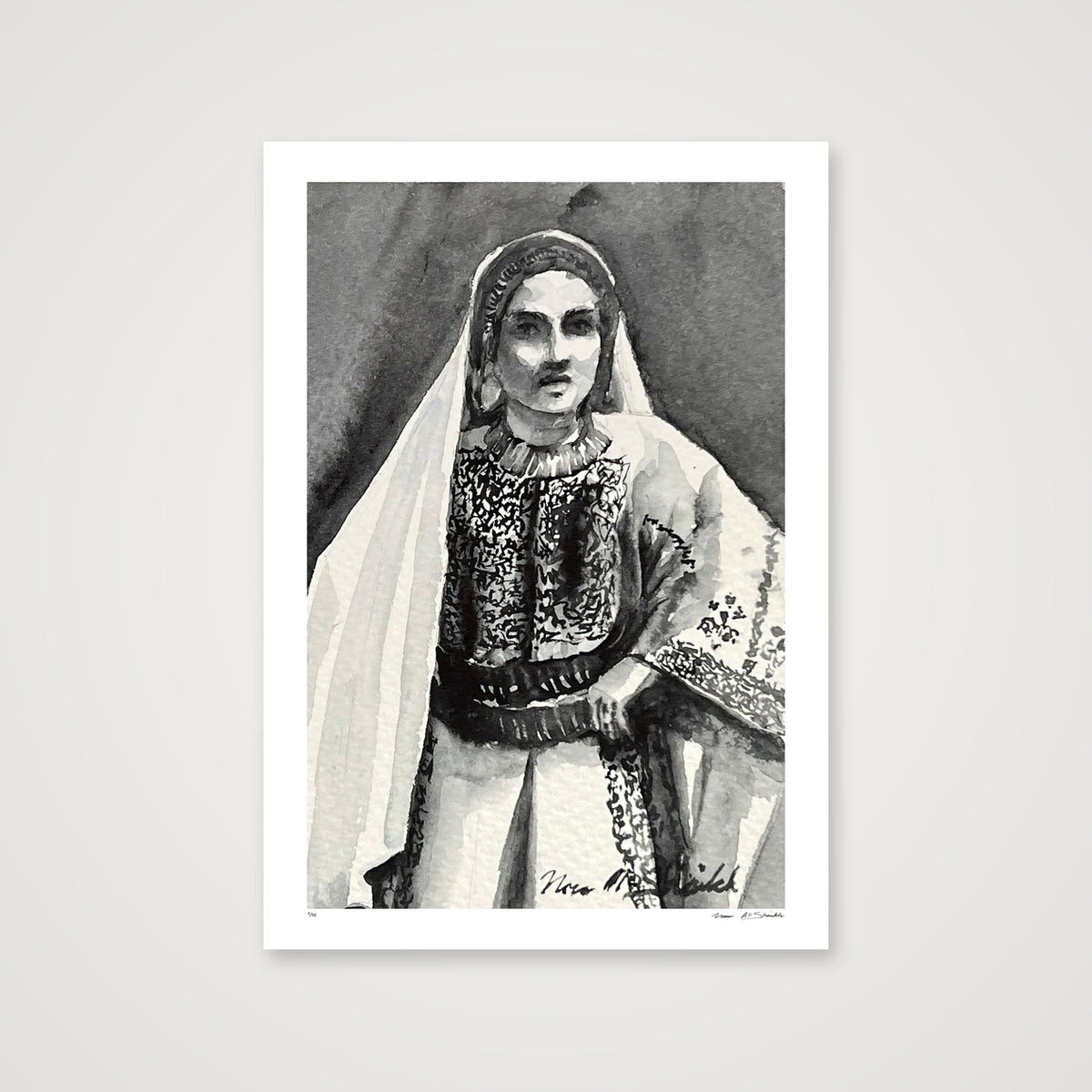 Traditional Palestinian Thobe 13 | Black & White — 70×100cm, 28×39" Print only
